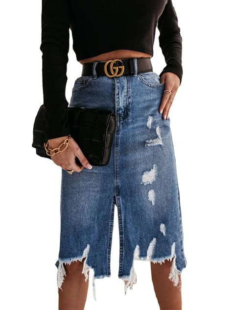 Lubintang Length Denim Skirt 2023 Fall Casual Pocket High Waist ...