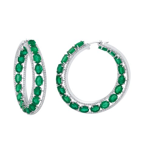 Emerald Round Brilliant And Oval Hoop Earrings by Mohar Fine Jewellery