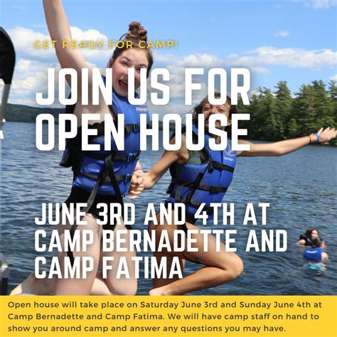 Open House and Work Weekend Events - Camps Bernadette & Fatima