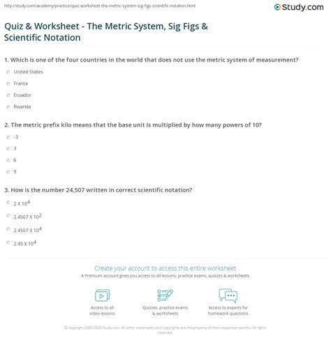 Quiz & Worksheet - The Metric System, Sig Figs & Scientific Notation ...