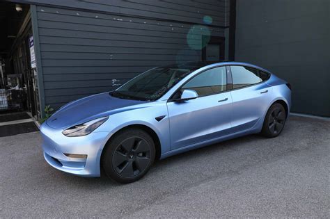 Blue Tesla Model 3 - Tinybot Pure Metal Mist Blue Wrap