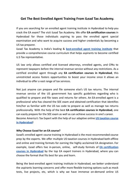 PPT - Get The Best Enrolled Agent Training From iLead Tax Academy ...