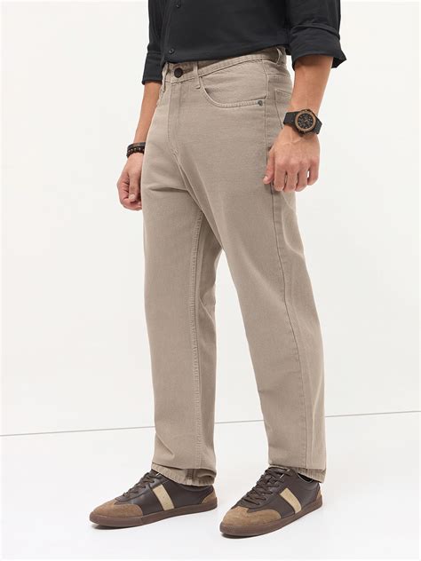 Men's Tan Loose Baggy Fit Washed Denim Jeans Non-Stretchable – Urbano ...