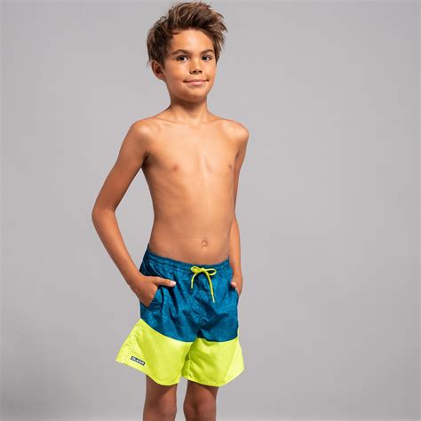 Boys’ surfing swim shorts with pockets - 100 Stories blue yellow ...