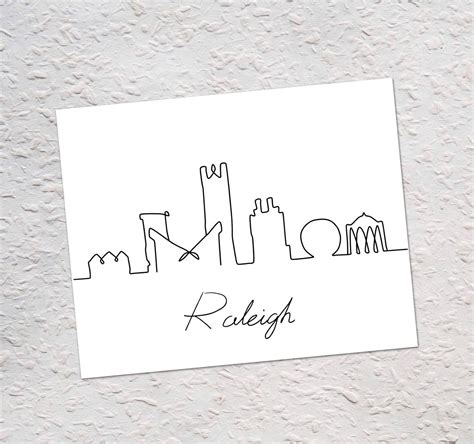 Buy Raleigh City Landmark One Line Drawing Art Print，Minimalist Raleigh ...