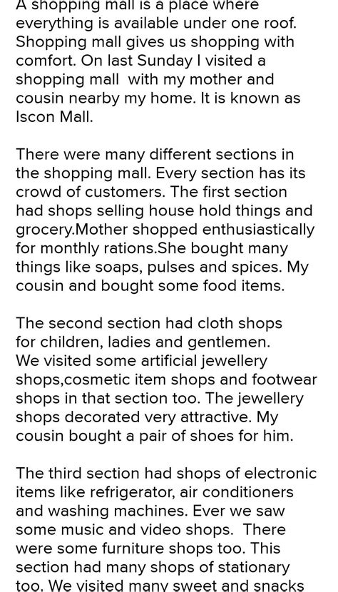 DESCRIBE A SHOPPING MALL YOU HAVE VISITED BEFORE - Brainly.in