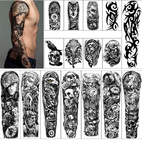 Buy Full Arm Temporary Tattoos 8 Sheets and Half Arm Shoulder ...