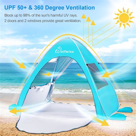WolfWise Pop up Beach Tent, Beach Sun Shelter, Baby Beach Tent
