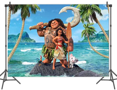 Buy Cartoon Moana Maui Beach Theme Photography Background Baby Shower ...