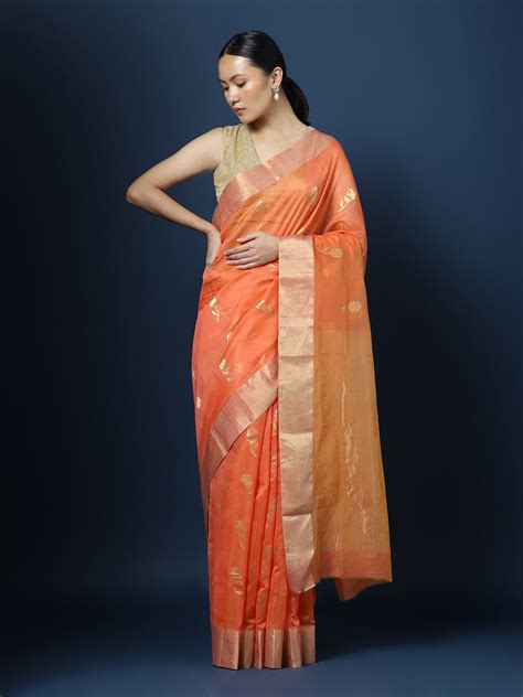 Orange and Tulips Saree