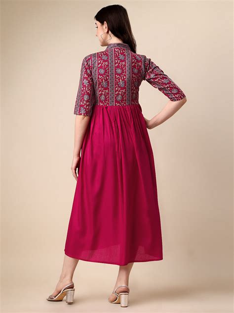 Graceful Pink & Grey Floral A-Line Midi Dress