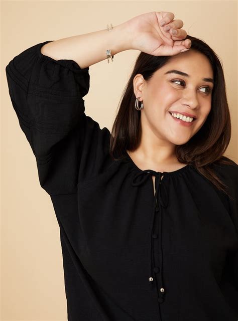 Buy Women Hammered Texture Tie-Up Neck Blouse Online at just Rs. 999.0 ...