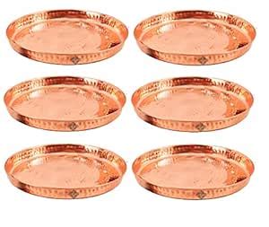 Buy INDIAN ART VILLA Set of 6 Hammered Copper Thali Plate, Serveware ...
