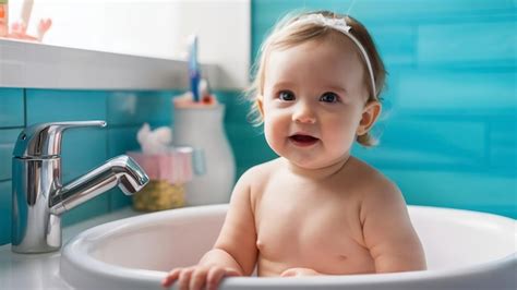 Sweet baby girl in bathroom | Premium AI-generated image