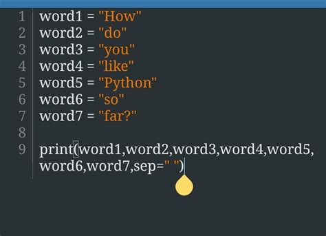 Combine the variables to display the sentence "How do you like Python ...