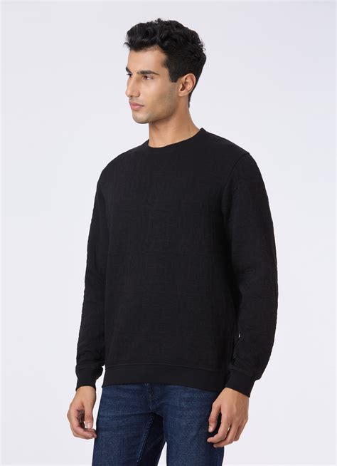 Men Black Self Textured Regular Fit Sweatshirt | Pepe Jeans India