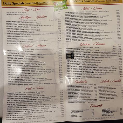 Valenca Restaurant Menu (Visual Menu Highlights)