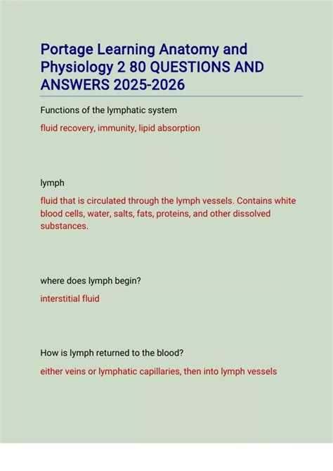 Portage Learning Anatomy and Physiology 2 80 QUESTIONS AND ANSWERS ...