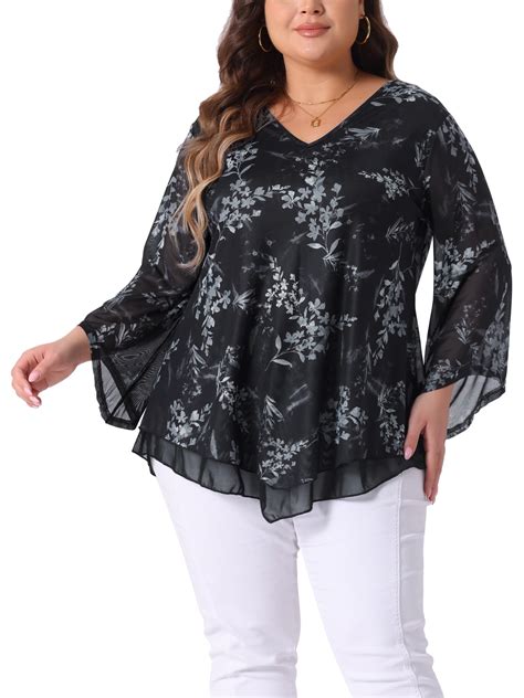 Agnes Orinda Women's Plus Size Dressy Blouse V Neck Mesh Casual Flowy ...