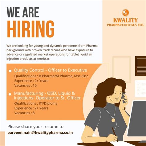 We are hiring for below position for Kwality Pharmaceuticals Amritsar
