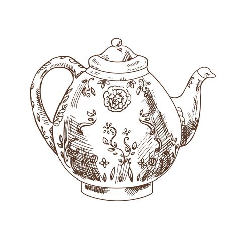 Hand drawn sketch illustration. Vector monochrome vintage porcelain ...