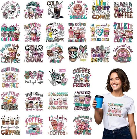 30Pcs Coffee Iron On Transfers For Tshirts, Coffee Lovers Heat Transfer ...