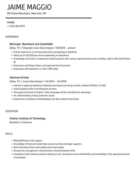 Junior Data Analyst Resume Samples | Velvet Jobs
