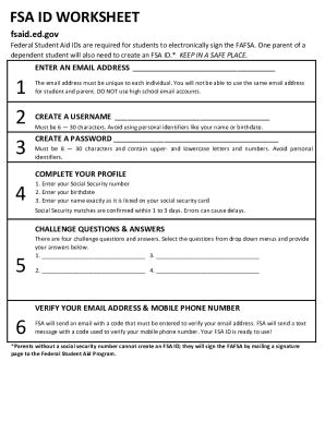 Fillable Online FSA ID Worksheet and Completing the FAFSA Fax Email ...