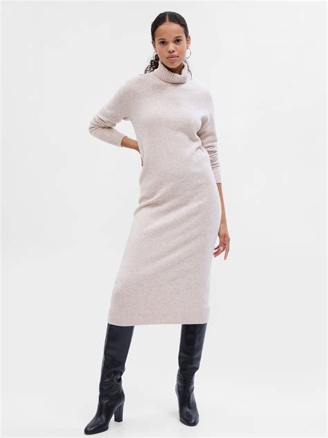 Gap Cashsoft Turtleneck Midi Sweater Dress In Silver Charm | ModeSens