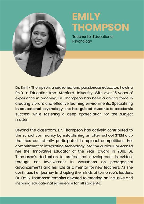 Professional Bio for Teacher Template - Edit Online & Download Example ...