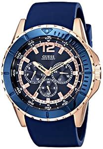 GUESS Men's U0485G1 Rose Gold-Tone Watch with Blue Silicone Band ...