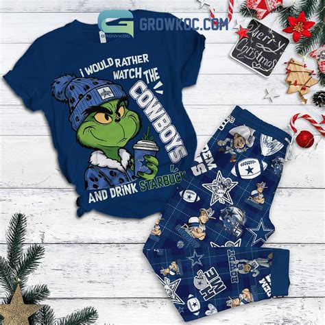 Dallas Cowboys Grinch Drink Starbucks Fleece Pajamas Set - Hearthtops Store