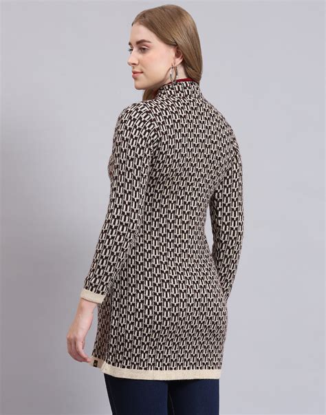 Buy Women Beige Self Design Stand Collar Full Sleeve Coat Online in ...