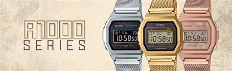 Casio Unisex Vintage A1000MGA-5DF Black Digital Dial Gold Stainless ...