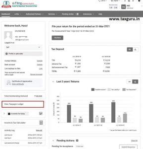 Dashboard and Worklist (Taxpayer) on Income Tax Website