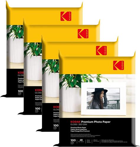 Kodak 200 GSM 4R (4x6) Glossy Photo Paper – Water Resistant, Pack of 4 ...