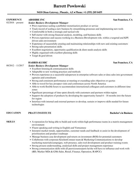 Senior Business Development Manager Resume Samples | Velvet Jobs