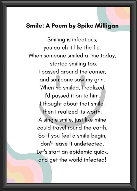 Smile A Poem by Spike Milligan Feelings Poster/ Handout. - Etsy