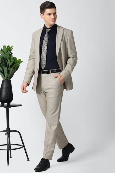Buy Men Beige Solid Regular Fit Formal Two Piece Suit Online - 631217 ...