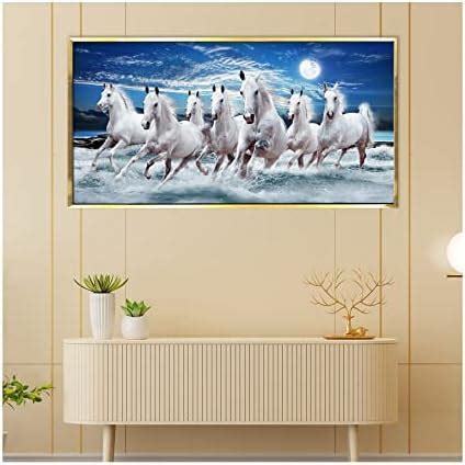 PAPER PLANE DESIGN 7 Running Horses Painting Vastu Canvas Framed 18x36 ...