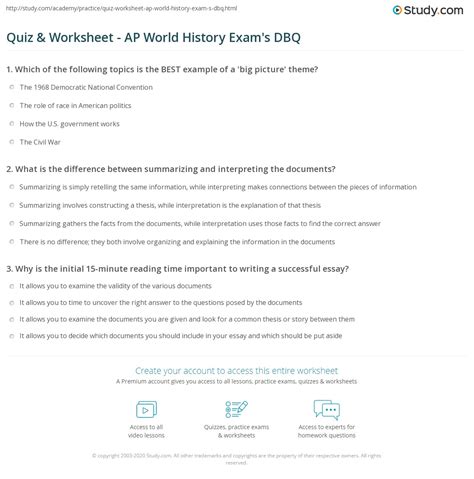Quiz & Worksheet - AP World History Exam's DBQ | Study.com