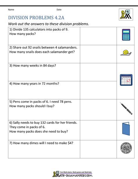 Image result for 4th Grade Division Problems