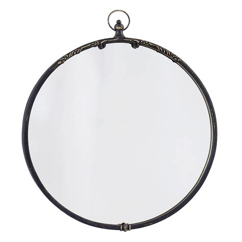 Providence Black Metal Round Wall Mirror, 22x25