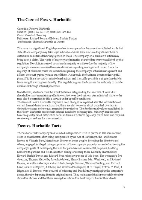 Kaif company - The Case of Foss v. Harbottle Case title: Foss vs ...