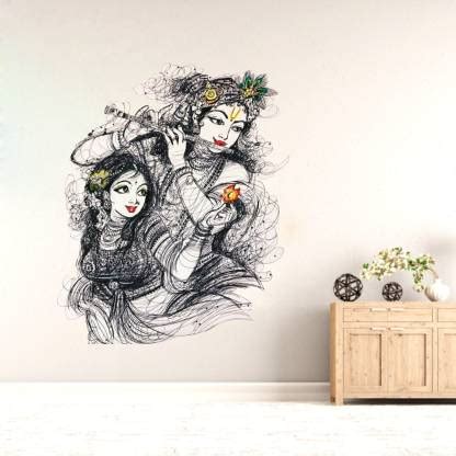 DivineDesigns 56 cm Shree Radha Krishna Colors Wall Sticker ( Size ...