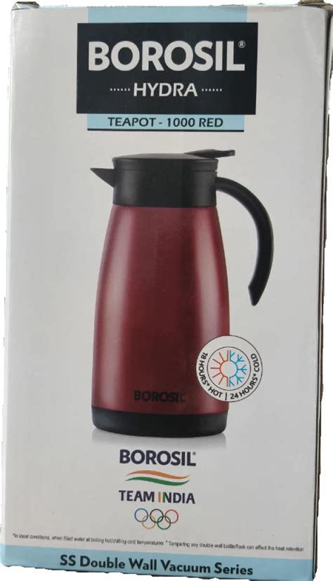 BOROSIL Hydra Teapot Carafe 1 Ltr Red Bottle