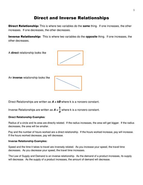 Direct and Inverse Relationships handout - 1 Direct and Inverse ...