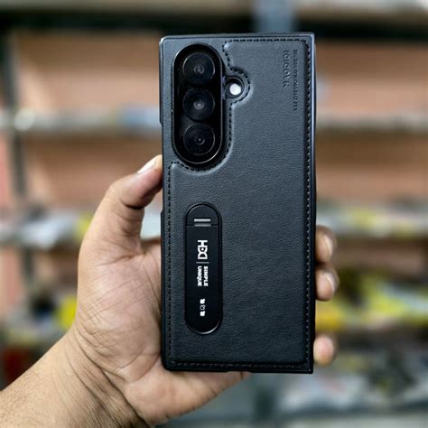 Samsung Galaxy Z Fold7 HBD Real Leather Case with Metal Stand - Black ...