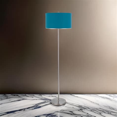 Sie 59 Inch Floor Lamp, Aqua Blue Linen Shade, Round Base, Silver Metal ...