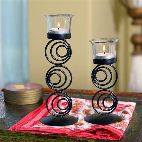 Hosley Black Powdercoated Metal Candle Holders with Clear Glass - Set ...